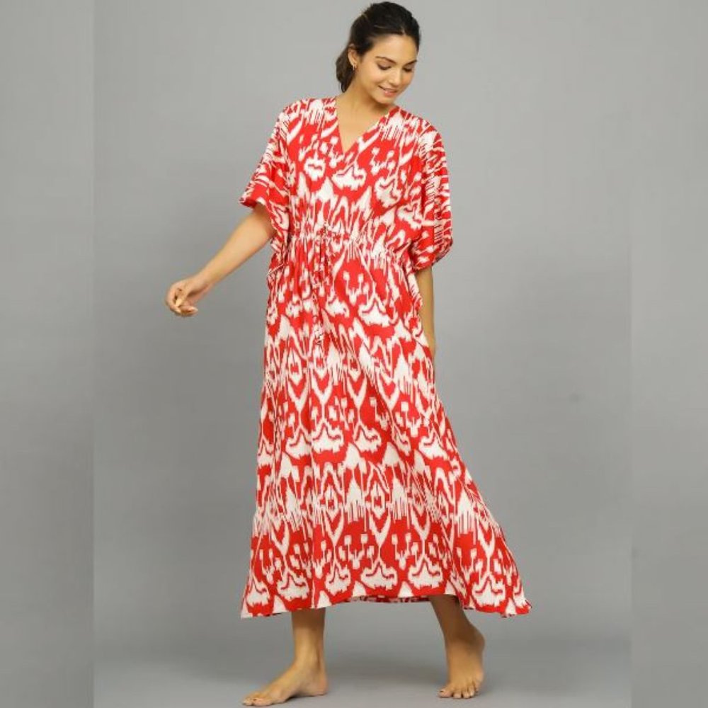 New Collection For Indian Handprint Cotton Caftan For Beach Wear Cover Up Long - Picture 2 of 6